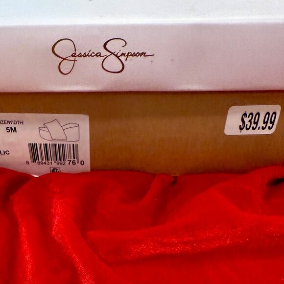 JESSICA SIMPSON MULTI RAINBOW METALLIC PLATFORM SANDALS SLIPPERS NEW WITH BOX 5 - Picture 9 of 9